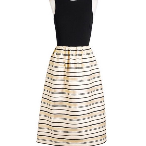 NWT! J. Crew Metallic Gold Stripe Fit Flare DRESS Sleeveless 00 NEW - Picture 9 of 12